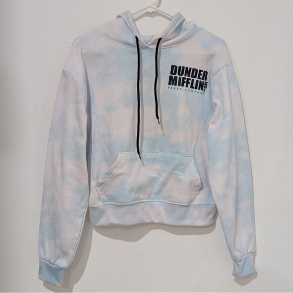 The Office Dunder Mifflin Paper Junior's White Light Blue Tie Dye Hoodie Medium